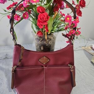 Wine Red Pebbled Leather Shoulder Bag